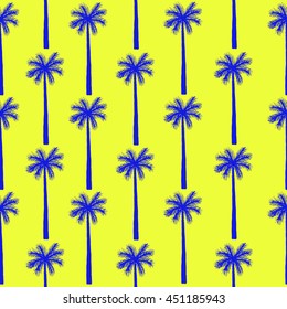 Palm tree seamless pattern. Vector botanical  background with isolated coloful silhouettes. 