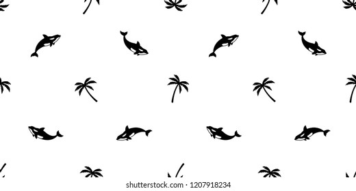 palm tree seamless pattern whale vector coconut tree shark dolphin ocean summer tropical scarf isolated tile background repeat wallpaper illustration