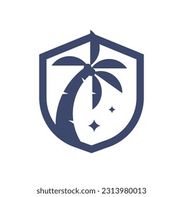 Palm tree with security line shape icon vector isolated on white background for your web and mobile app design, Palm tree logo concept