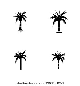 Palm tree set vector illustration, coconut flat, silhouette.