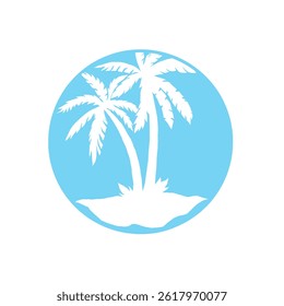 Palm tree silhouette in blue circle. Hand-drawn vector illustration. Palms on blue background