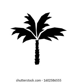 Palm tree silhouette. Botanical vector hand-drawn logo. Black on white background, isolated.