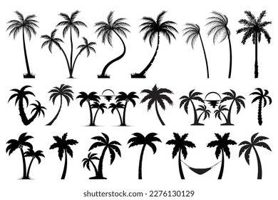 Palm tree silhouette bundle. Palm tree SVG bundle design. Palm tree SVG cut files. Black palm tree set vector on a white background. svg