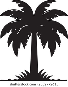 A palm tree silhouette features a dark outline of the iconic tropical tree, showcasing its tall trunk and flowing fronds. It evokes relaxation, beach vibes, and simplicity, making it ideal for art
