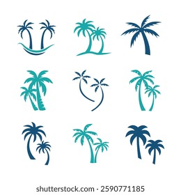 Palm tree silhouette graphic icon set tropical coconut tree logo isolated