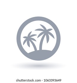 Palm tree silhouette icon in circle outline. Tropical island symbol. Vector illustration.