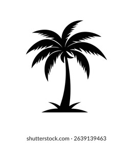 Palm Tree Silhouette Icon on White Background – Tropical Symbol for Vacation, Beach, and Summer Themes