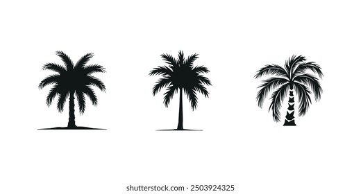 Palm tree silhouette icon set vector illustration isolated on white background.