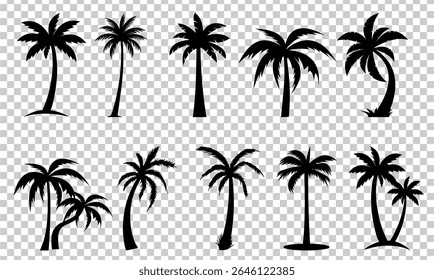Palm Tree Silhouette Icon Set – Tropical Nature Symbols for Travel, Summer, and Beach Design
