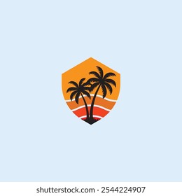 Ícone de silhueta da palmeira. ilustração simples do vetor plano.Palm Logo Design Vetor 