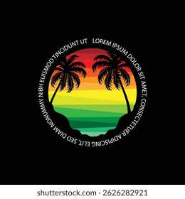 Palm tree silhouette icon. Simple flat vector illustration. Vector illustration design Palm Tree and island at sunset

