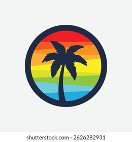 Palm tree silhouette icon. Simple flat vector illustration. Vector illustration design Palm Tree and island at sunset
