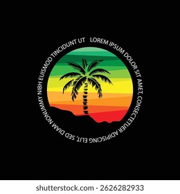 Palm tree silhouette icon. Simple flat vector illustration. Vector illustration design Palm Tree and island at sunset

