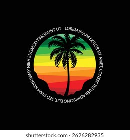 Palm tree silhouette icon. Simple flat vector illustration. Vector illustration design Palm Tree and island at sunset
