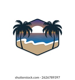 Palm tree silhouette icon. Simple flat vector illustration. Vector illustration design Palm Tree and island at sunset
