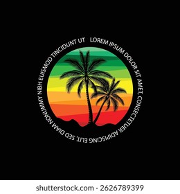 Palm tree silhouette icon. Simple flat vector illustration. Vector illustration design Palm Tree and island at sunset
