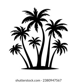 Palm tree silhouette icon. Tropical black jungle plants. Vector on white background