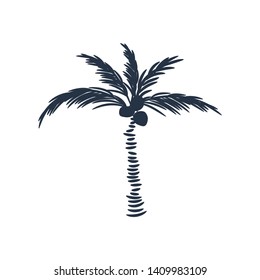 Palm tree silhouette icon vector isolated on white. Coconut tree cutout design.