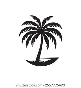 Palm tree silhouette icon vector, Palm tree vector illustration, coconut tree icon vector illustration.
