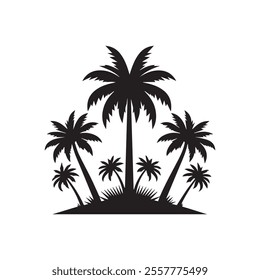 Palm tree silhouette icon vector, Palm tree vector illustration, coconut tree icon vector illustration.
