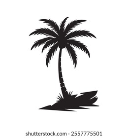 Palm tree silhouette icon vector, Palm tree vector illustration, coconut tree icon vector illustration.
