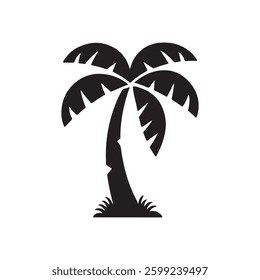 Palm tree silhouette icon vector design for tropical beach paradise with sunset, ocean, and vacation vibes
