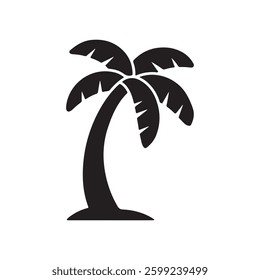Palm tree silhouette icon vector design for tropical beach paradise with sunset, ocean, and vacation vibes