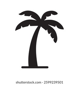 Palm tree silhouette icon vector design for tropical beach paradise with sunset, ocean, and vacation vibes