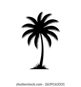 Palm tree silhouette icon vector flat design on white background