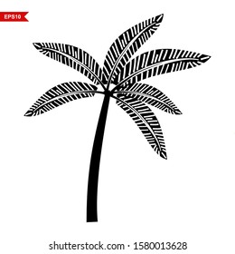 Palm tree silhouette icon. With white background, vector