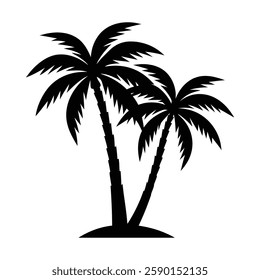 Palm tree silhouette illustration on white background.