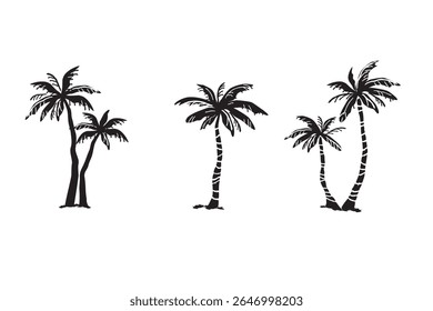 Palm tree silhouette illustration set, Vector hand drawn design element.