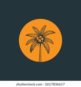 Palm tree silhouette Inside the shell icon. Simple flat vector illustration. Vector illustration design Palm Tree and island at sunset
