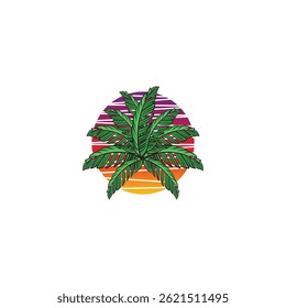 Palm tree silhouette Inside the shell icon. Simple flat vector illustration. Vector illustration design Palm Tree and island at sunset
