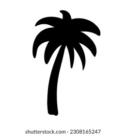 Palm tree silhouette isolated on white background. Stylized tropical tree sketch. Vector illustration of an exotic wood.