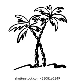 Palm tree silhouette isolated on white background. Stylized tropical tree sketch. Vector illustration of an exotic wood.