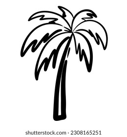 Palm tree silhouette isolated on white background. Stylized tropical tree sketch. Vector illustration of an exotic wood.