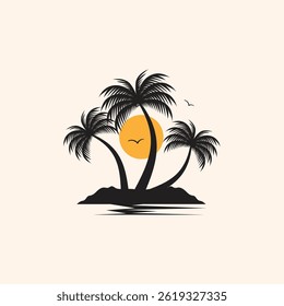 Palm tree silhouette isolated on white background. Vector Illustration.