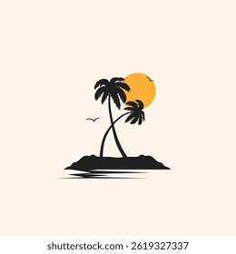 Palm tree silhouette isolated on white background. Vector Illustration.