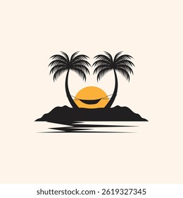 Palm tree silhouette isolated on white background. Vector Illustration.