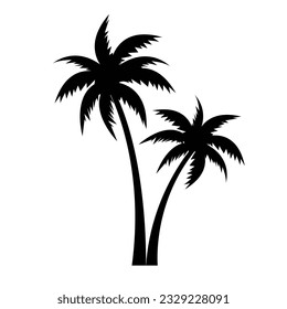 Palm Tree Silhouette Isolated And White Background , Vector Illustration