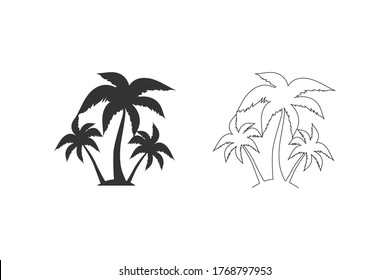 Palm tree silhouette line icon set. simple flat vector illustration