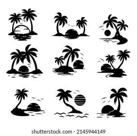 Palm tree silhouette on the beach by the sea for summer vacation