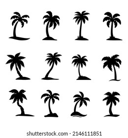 Palm tree silhouette on the beach by the sea for summer vacation