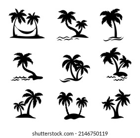Palm tree silhouette on the beach by the sea for summer vacation