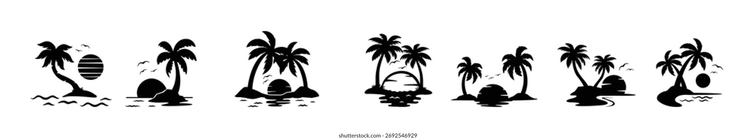 palm tree silhouette on the beach by the sea for summer