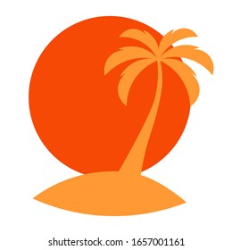 Palm tree silhouette on island. Tropical beach. Vector illustration. 
