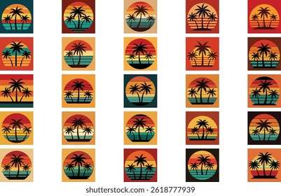palm tree silhouette on retro vintage background t-shirt design