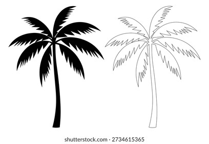 Palm Tree Silhouette and Outline Vector – Tropical Beach Coconut Tree Illustration