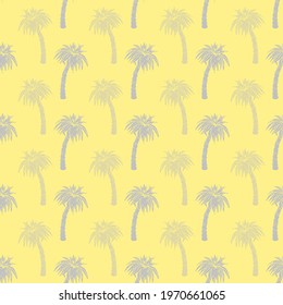 Palm tree silhouette seamless pattern design on yellow background